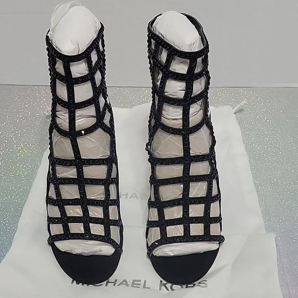 Michael Kors Kors Crystal Suede Cage Sandals Heels Rhinstone SZ:7.5